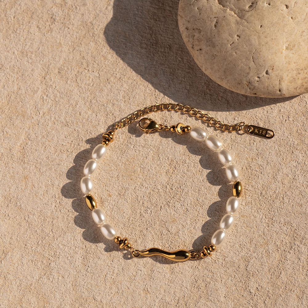 perlenarmband edelstahl 18k vergoldet modern elegant