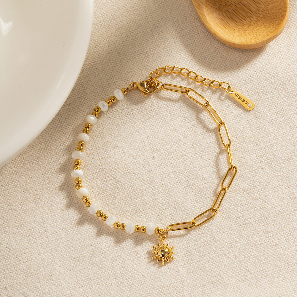 sun charm pearl bracelet gold edelstahl wasserfest